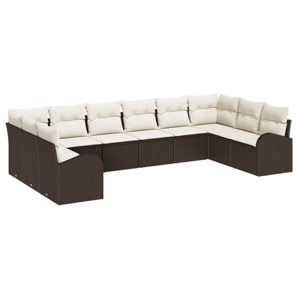 Garten-Sofa-Set mit Kissen mit Speicher 10 pcs Braun und Creme